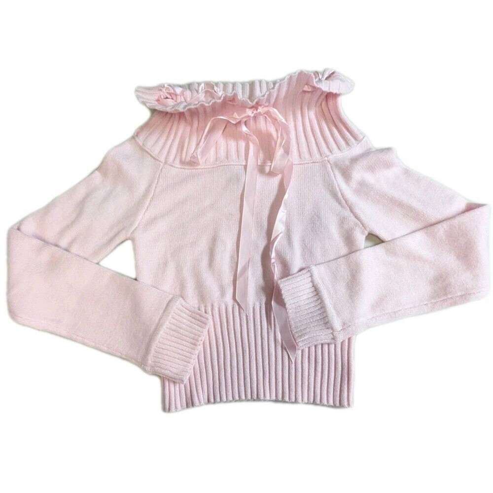 Forever 21 Pink Off The Shoulder Ribbon Sweater Coquette Balletcore Ribbed Knit